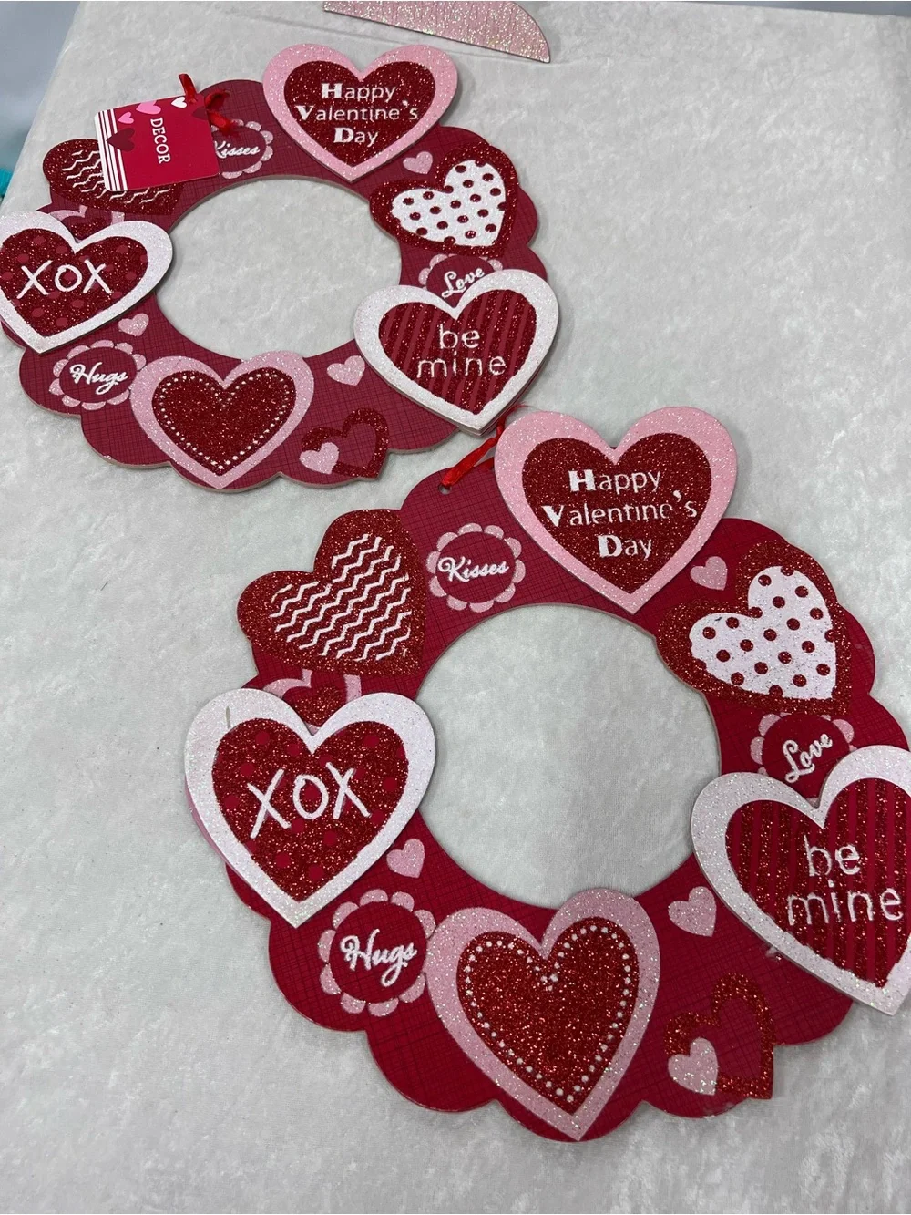 Happy Valentine's Day Red Glitter Heart Wall Decor set of 6 hanging decorations